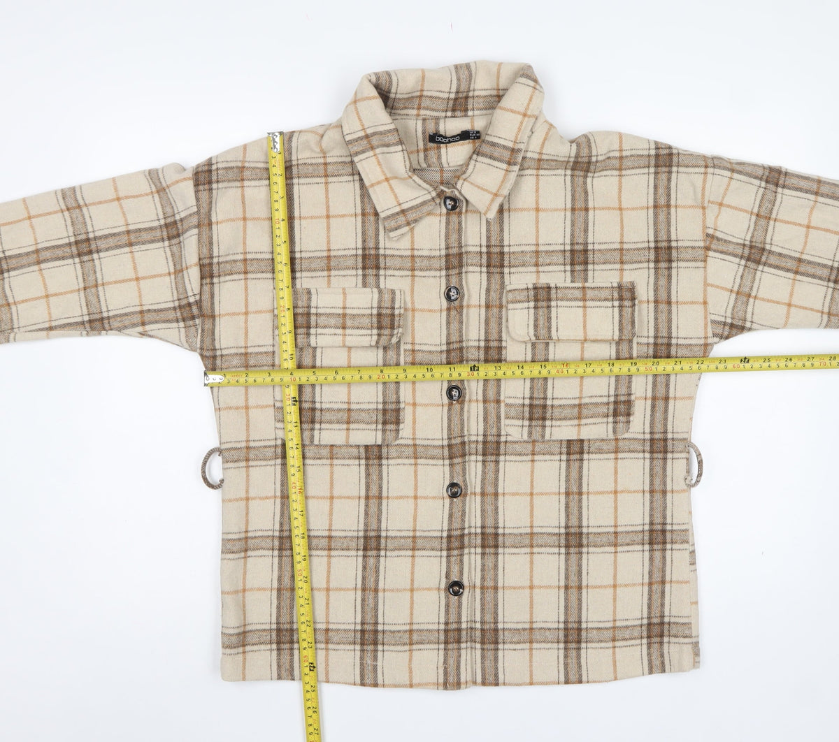 Boohoo Women’s Beige Brown Plaid Shacket Jacket UK 8 Collared