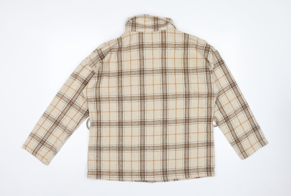 Boohoo Women’s Beige Brown Plaid Shacket Jacket UK 8 Collared