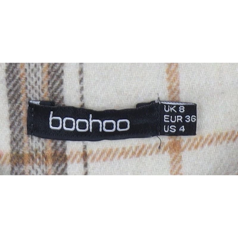 Boohoo Women’s Beige Brown Plaid Shacket Jacket UK 8 Collared