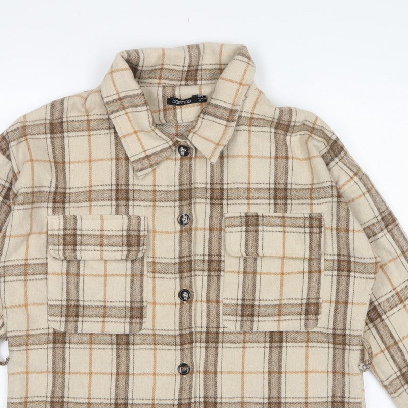 Boohoo Women’s Beige Brown Plaid Shacket Jacket UK 8 Collared