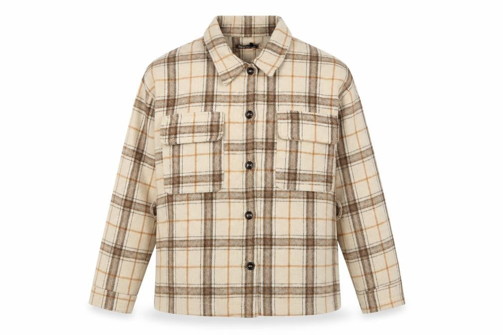 Boohoo Women’s Beige Brown Plaid Shacket Jacket UK 8 Collared