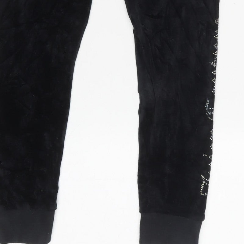 Juicy Couture Girls Black Velour Jogger Trousers Age 10-11 Logo