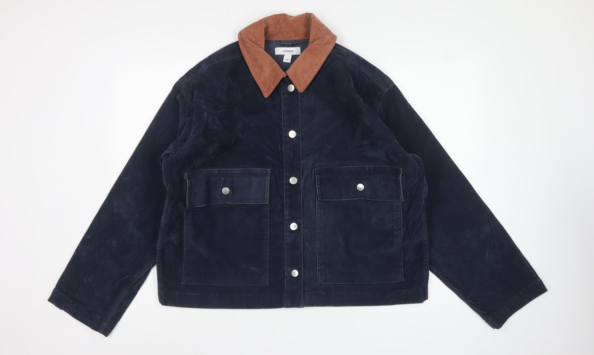 Topshop Women’s Blue Corduroy Contrast Collar Jacket Size S