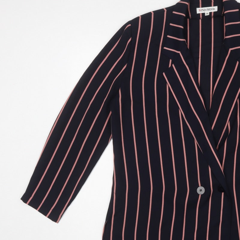 Windsmoor Women Black Pink Stripe Longline Blazer Jacket UK 12