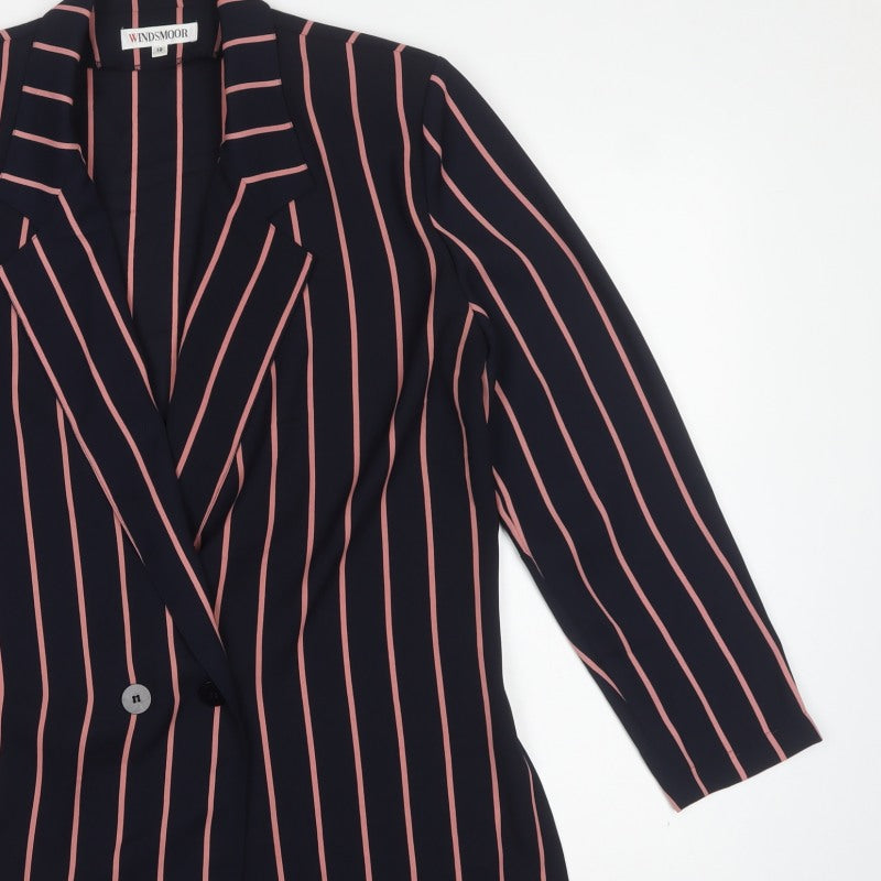 Windsmoor Women Black Pink Stripe Longline Blazer Jacket UK 12