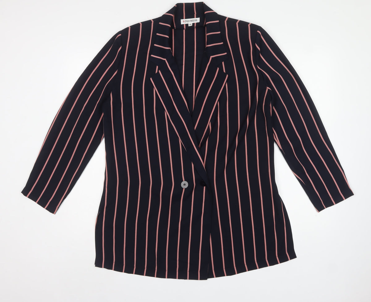 Windsmoor Women Black Pink Stripe Longline Blazer Jacket UK 12