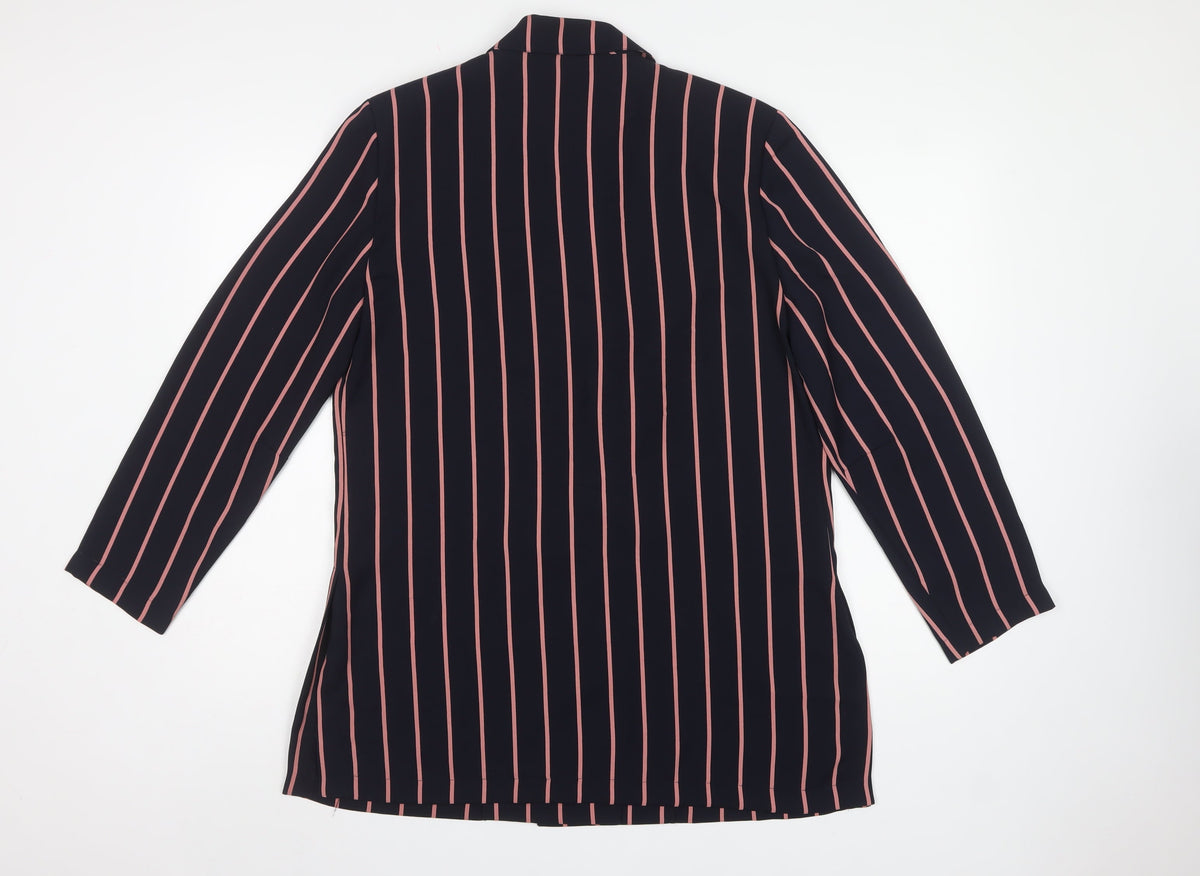 Windsmoor Women Black Pink Stripe Longline Blazer Jacket UK 12