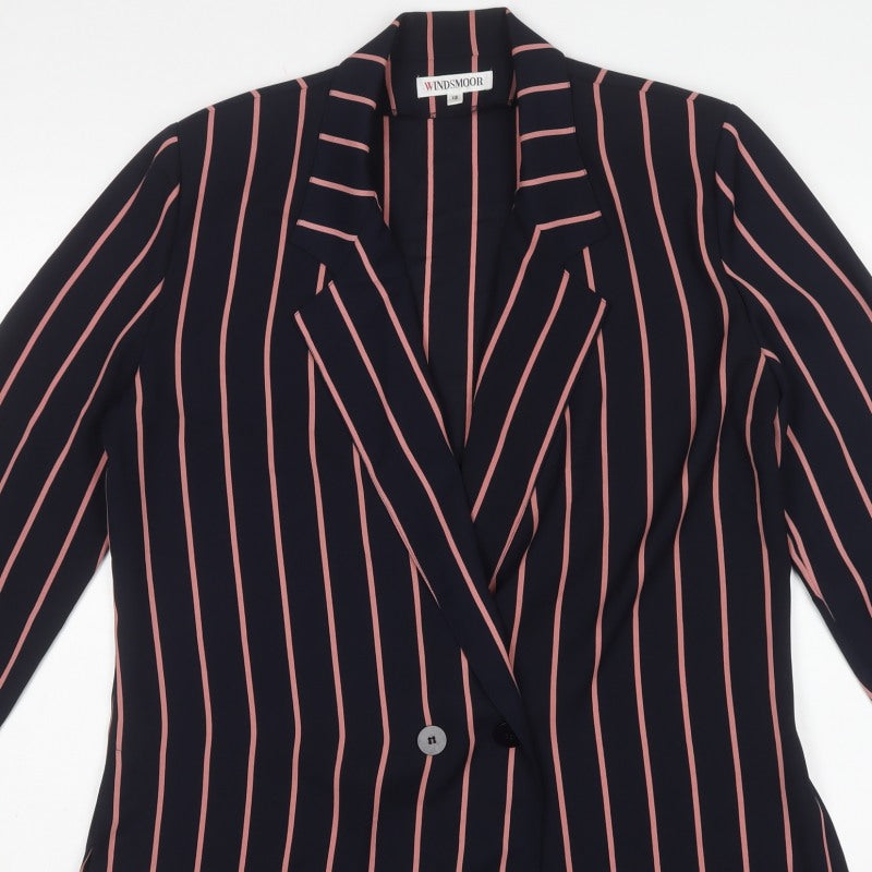 Windsmoor Women Black Pink Stripe Longline Blazer Jacket UK 12