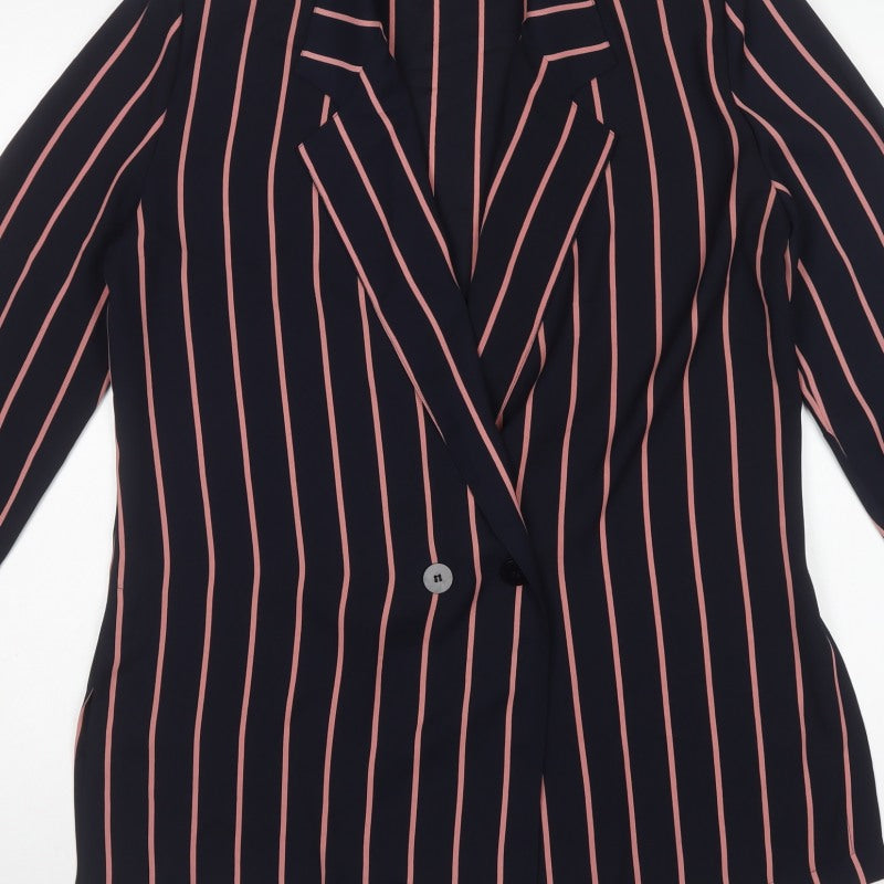 Windsmoor Women Black Pink Stripe Longline Blazer Jacket UK 12