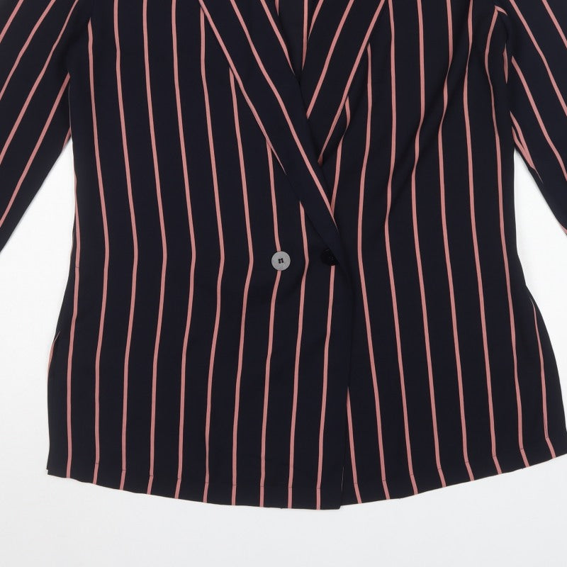 Windsmoor Women Black Pink Stripe Longline Blazer Jacket UK 12