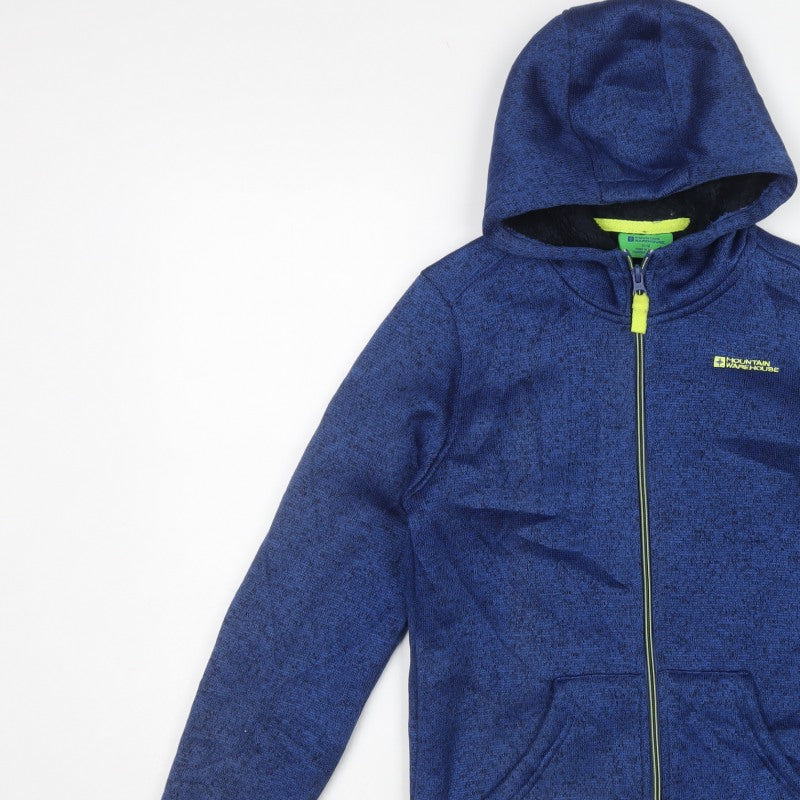 Mountain Warehouse Boys Blue 11-12 Hooded Fleece Lined Zip Jacket