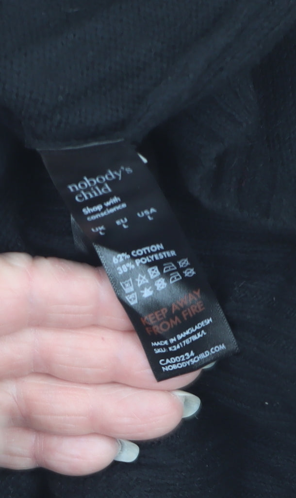 Nobody's Child Men Black L Mock Neck Knit Pullover Cotton Blend Jumper