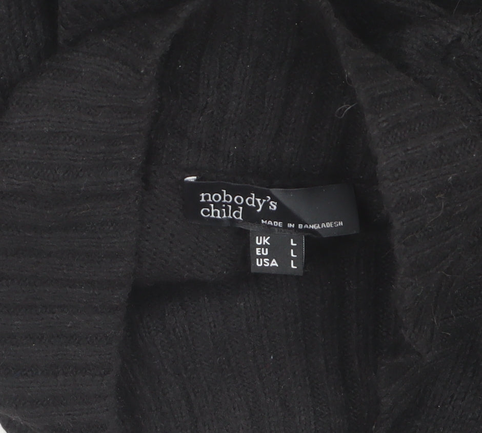 Nobody's Child Men Black L Mock Neck Knit Pullover Cotton Blend Jumper