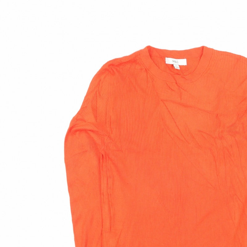 Marks and Spencer Women Orange Size 12 Rib Knit Crew Neck Jumper Button Cuffs