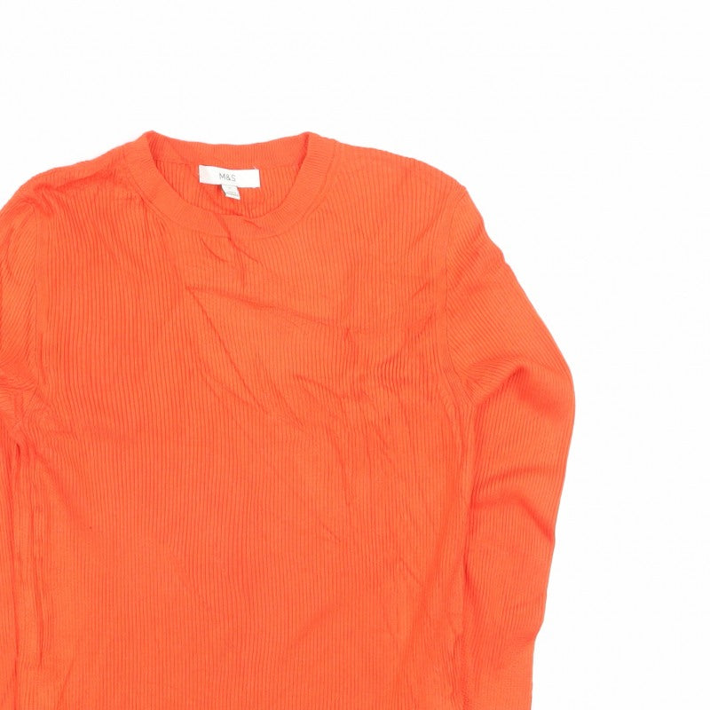 Marks and Spencer Women Orange Size 12 Rib Knit Crew Neck Jumper Button Cuffs
