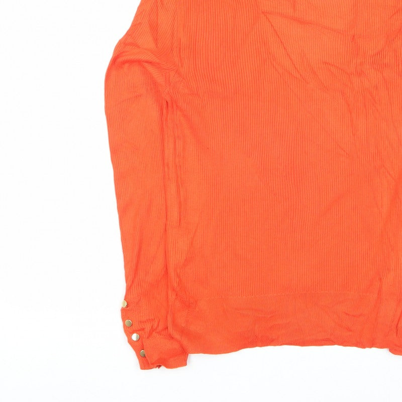 Marks and Spencer Women Orange Size 12 Rib Knit Crew Neck Jumper Button Cuffs