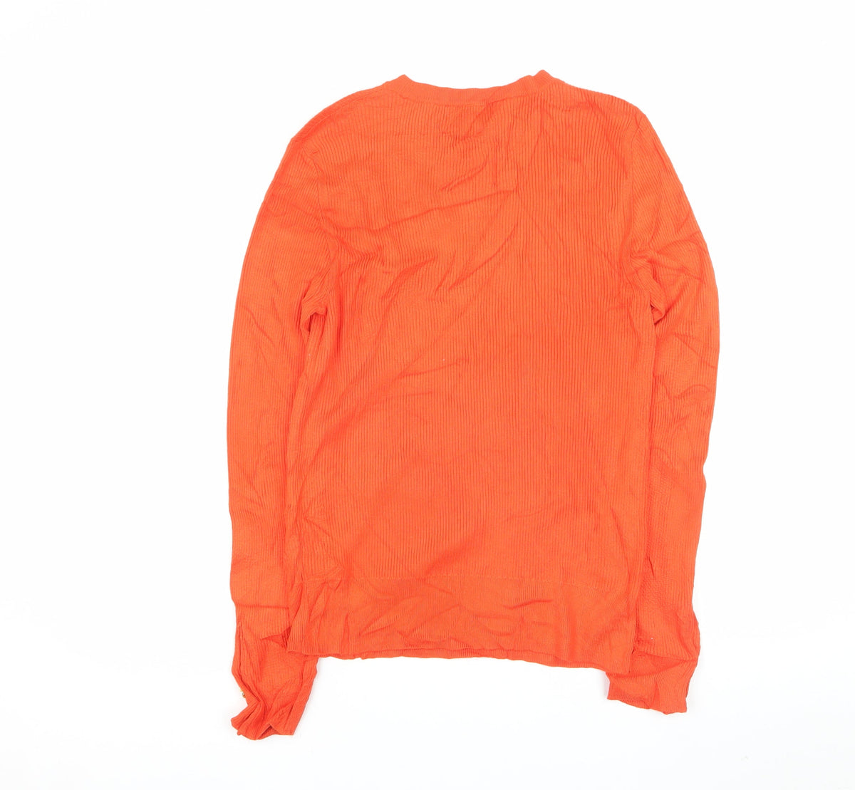 Marks and Spencer Women Orange Size 12 Rib Knit Crew Neck Jumper Button Cuffs