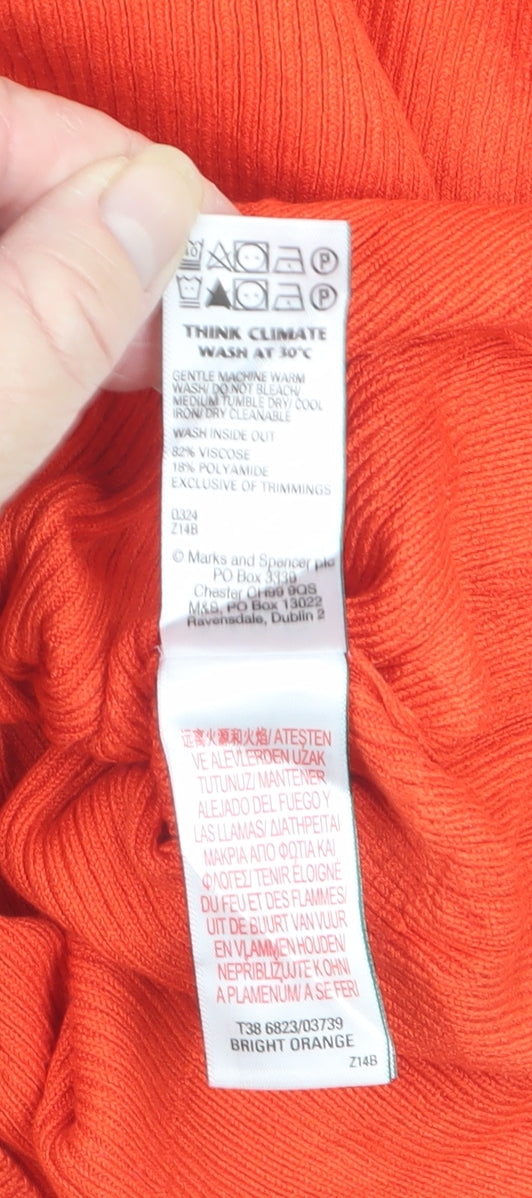 Marks and Spencer Women Orange Size 12 Rib Knit Crew Neck Jumper Button Cuffs