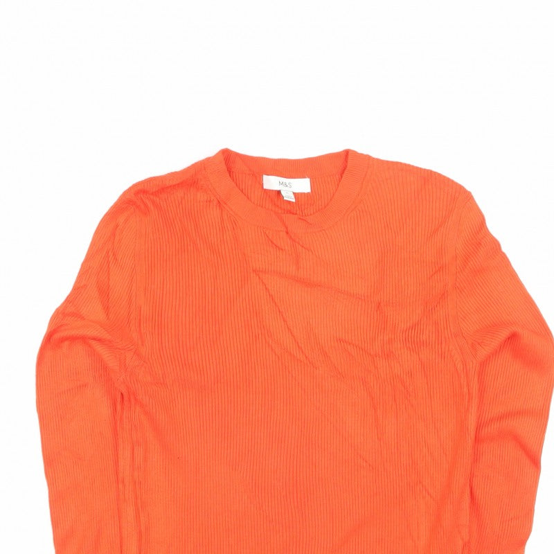 Marks and Spencer Women Orange Size 12 Rib Knit Crew Neck Jumper Button Cuffs