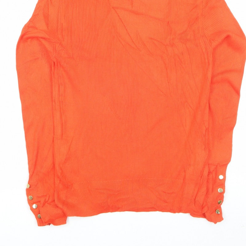 Marks and Spencer Women Orange Size 12 Rib Knit Crew Neck Jumper Button Cuffs