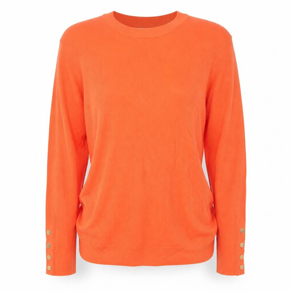 Marks and Spencer Women Orange Size 12 Rib Knit Crew Neck Jumper Button Cuffs
