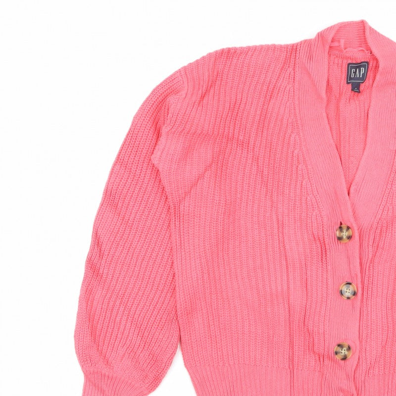 Gap Women Pink M Chunky Cable Knit V-Neck Button Cardigan