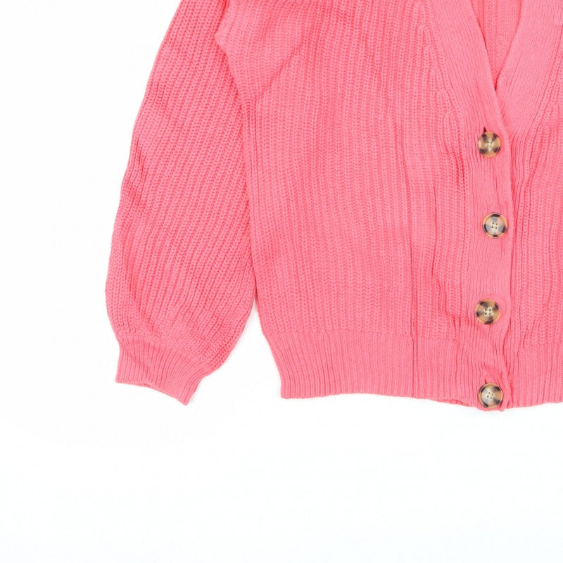 Gap Women Pink M Chunky Cable Knit V-Neck Button Cardigan