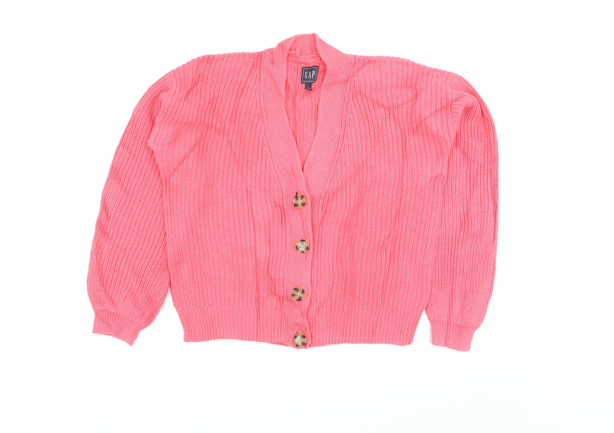 Gap Women Pink M Chunky Cable Knit V-Neck Button Cardigan