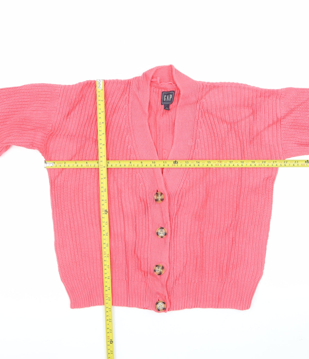 Gap Women Pink M Chunky Cable Knit V-Neck Button Cardigan