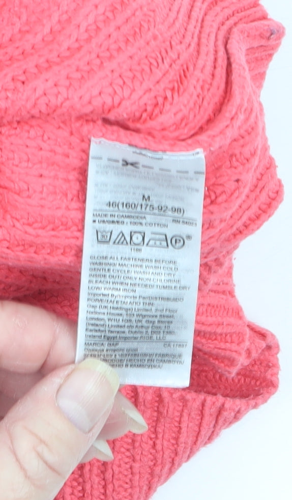 Gap Women Pink M Chunky Cable Knit V-Neck Button Cardigan
