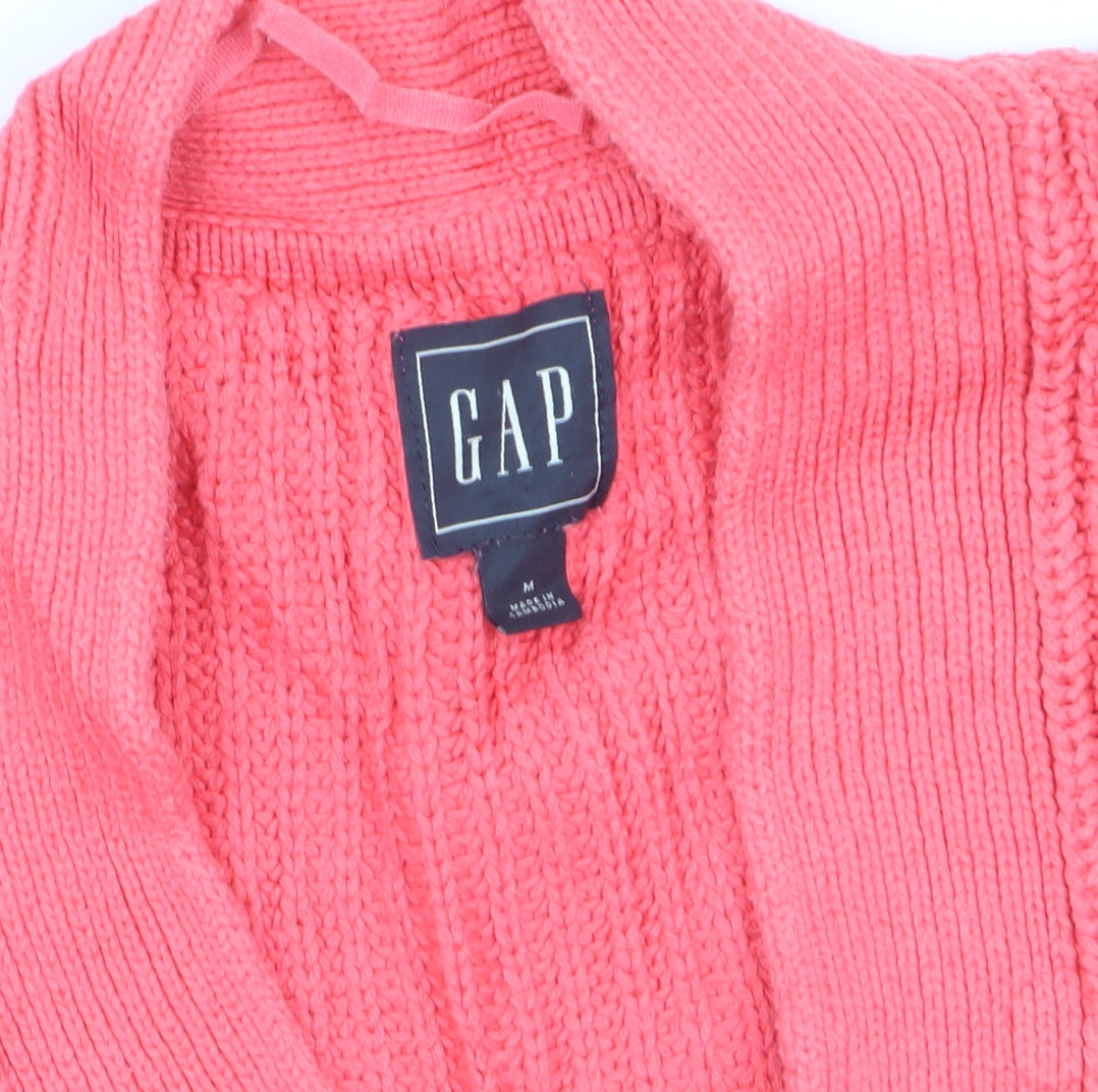Gap Women Pink M Chunky Cable Knit V-Neck Button Cardigan