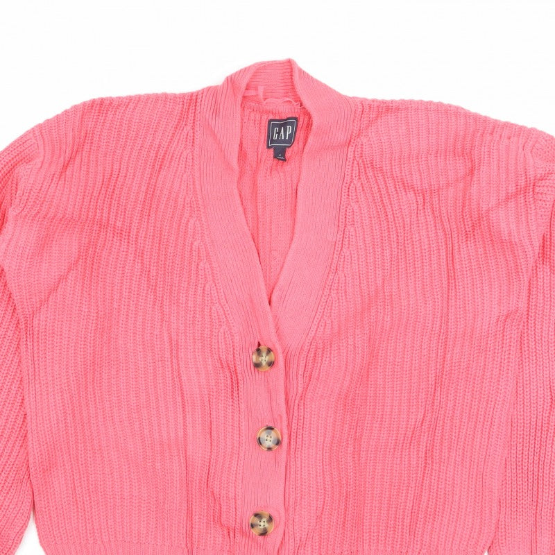 Gap Women Pink M Chunky Cable Knit V-Neck Button Cardigan