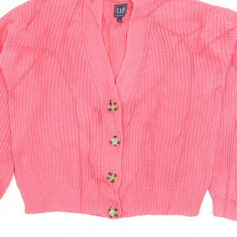 Gap Women Pink M Chunky Cable Knit V-Neck Button Cardigan