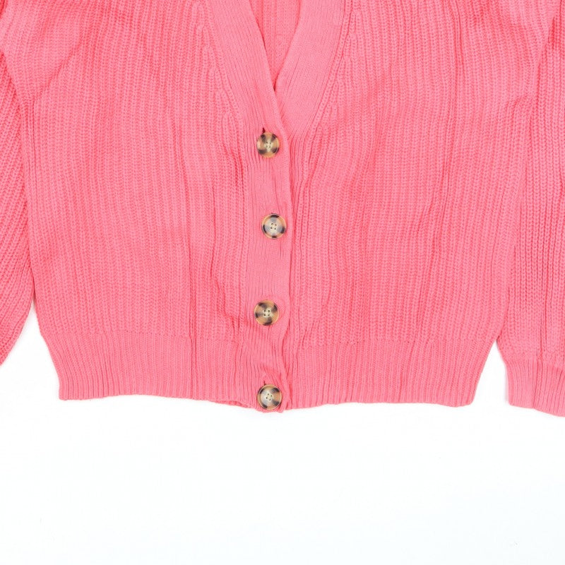 Gap Women Pink M Chunky Cable Knit V-Neck Button Cardigan