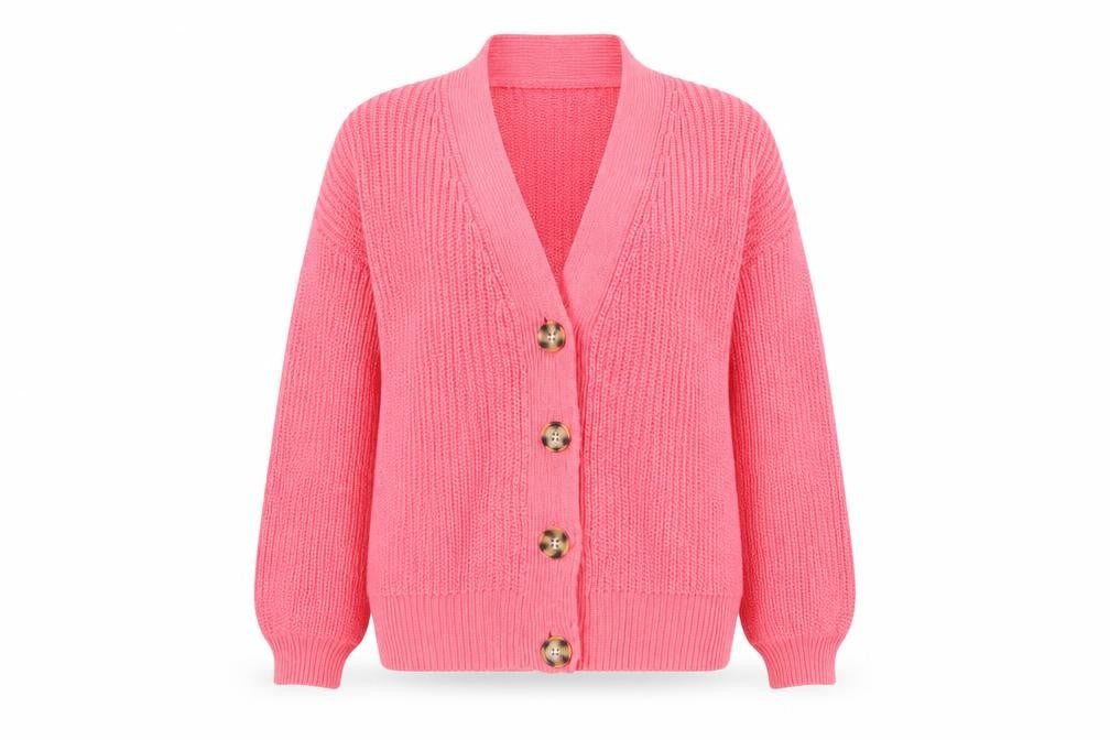 Gap Women Pink M Chunky Cable Knit V-Neck Button Cardigan