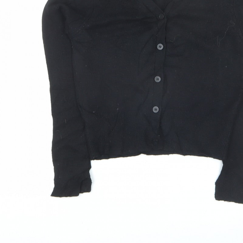 French Connection Women Black S V-Neck Button Knit Cardigan
