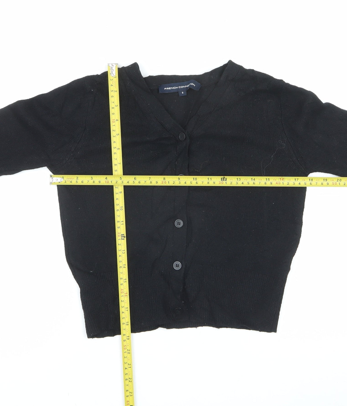 French Connection Women Black S V-Neck Button Knit Cardigan