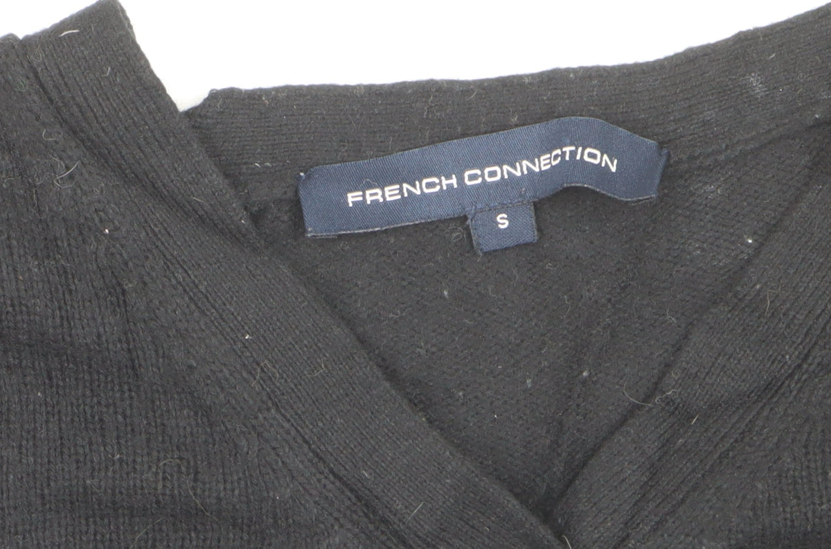 French Connection Women Black S V-Neck Button Knit Cardigan