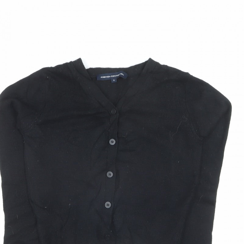 French Connection Women Black S V-Neck Button Knit Cardigan