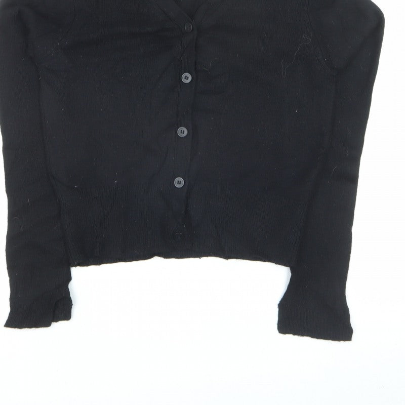 French Connection Women Black S V-Neck Button Knit Cardigan