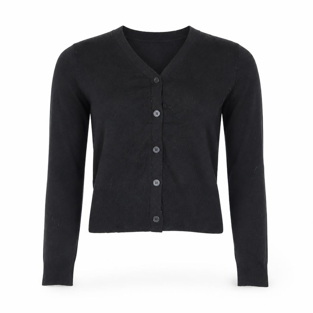 French Connection Women Black S V-Neck Button Knit Cardigan