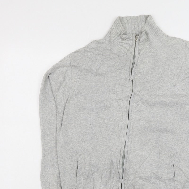 Refectory Men's Grey Medium Full Zip Cotton Knit High Neck Jumper Cardigan