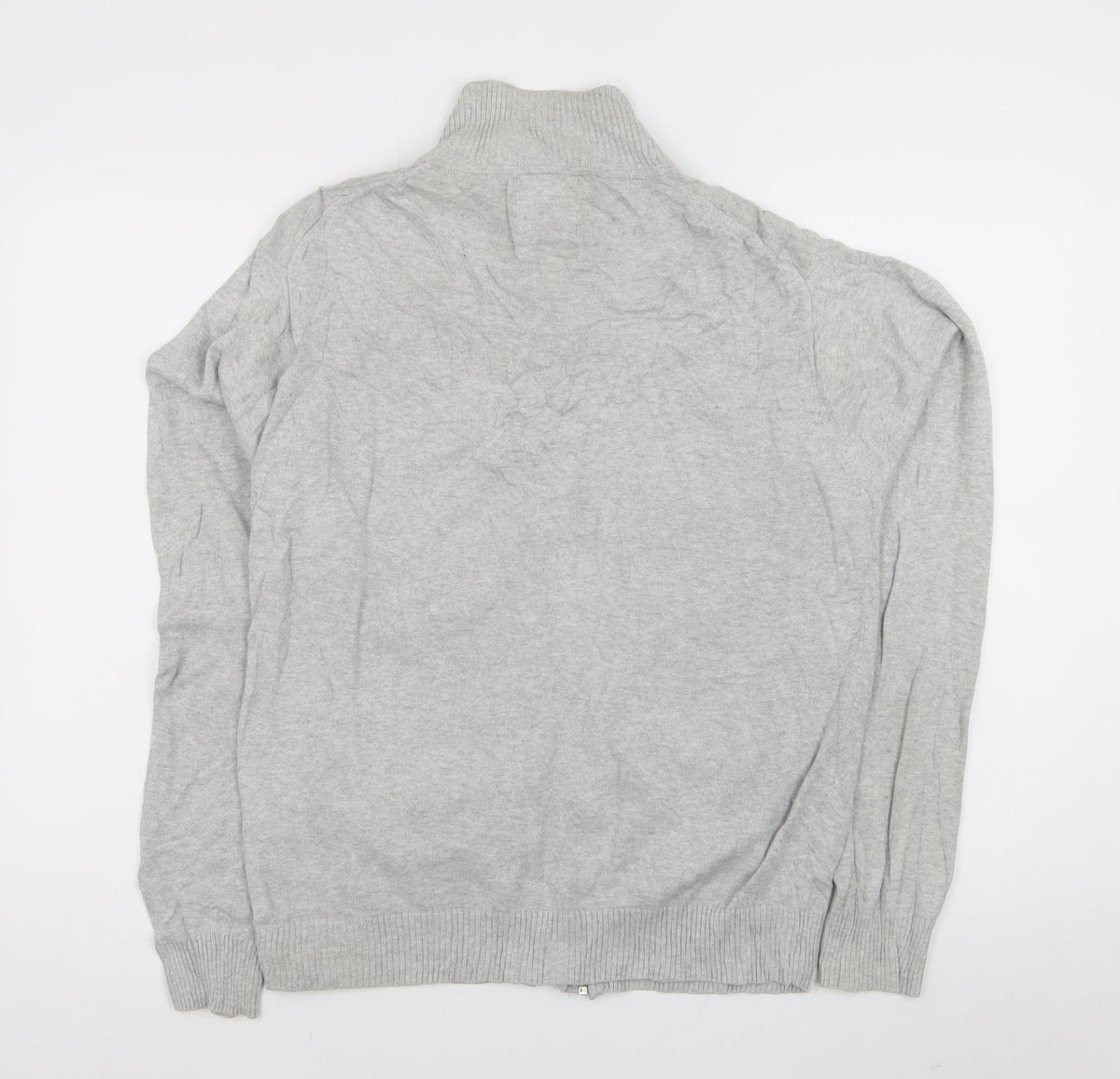 Refectory Men's Grey Medium Full Zip Cotton Knit High Neck Jumper Cardigan
