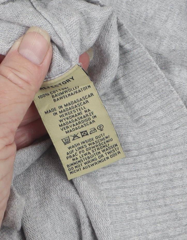 Refectory Men's Grey Medium Full Zip Cotton Knit High Neck Jumper Cardigan