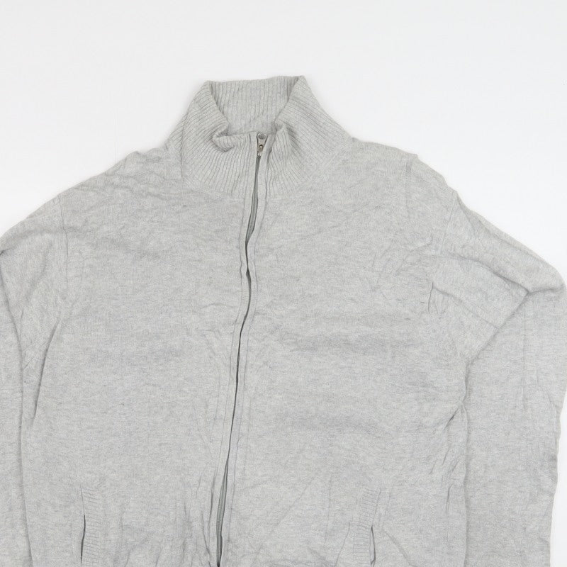 Refectory Men's Grey Medium Full Zip Cotton Knit High Neck Jumper Cardigan