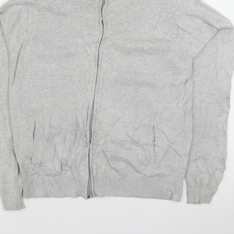 Refectory Men's Grey Medium Full Zip Cotton Knit High Neck Jumper Cardigan