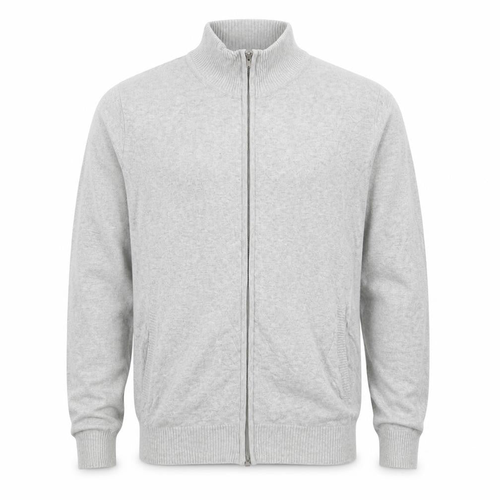 Refectory Men's Grey Medium Full Zip Cotton Knit High Neck Jumper Cardigan