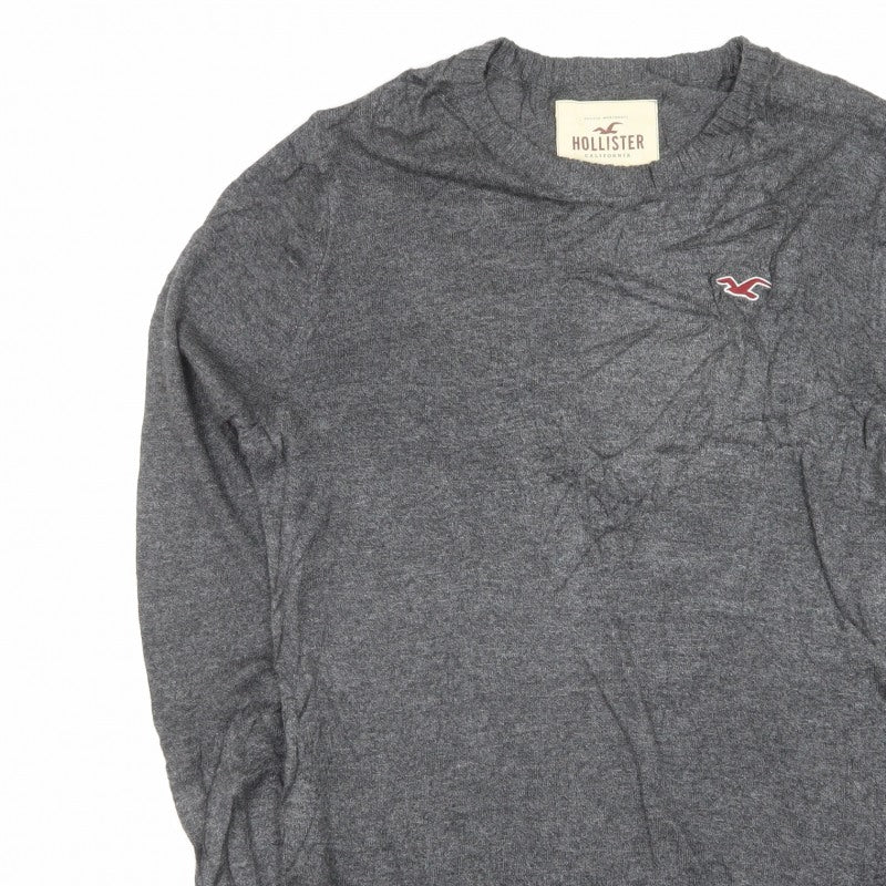 Hollister Men's Grey M Crew Neck Logo Cotton Blend Knit Pullover Jumper
