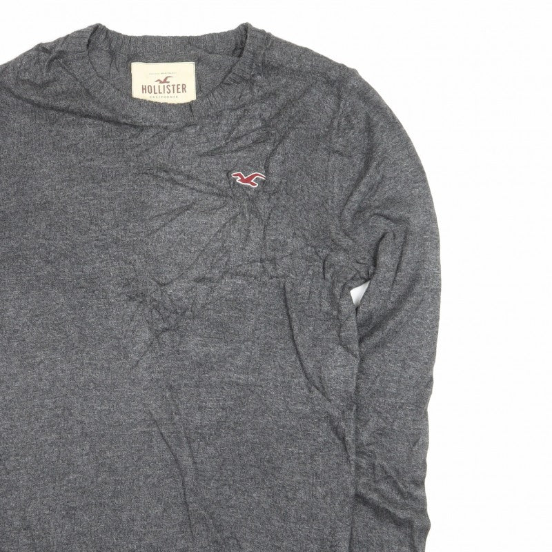 Hollister Men's Grey M Crew Neck Logo Cotton Blend Knit Pullover Jumper
