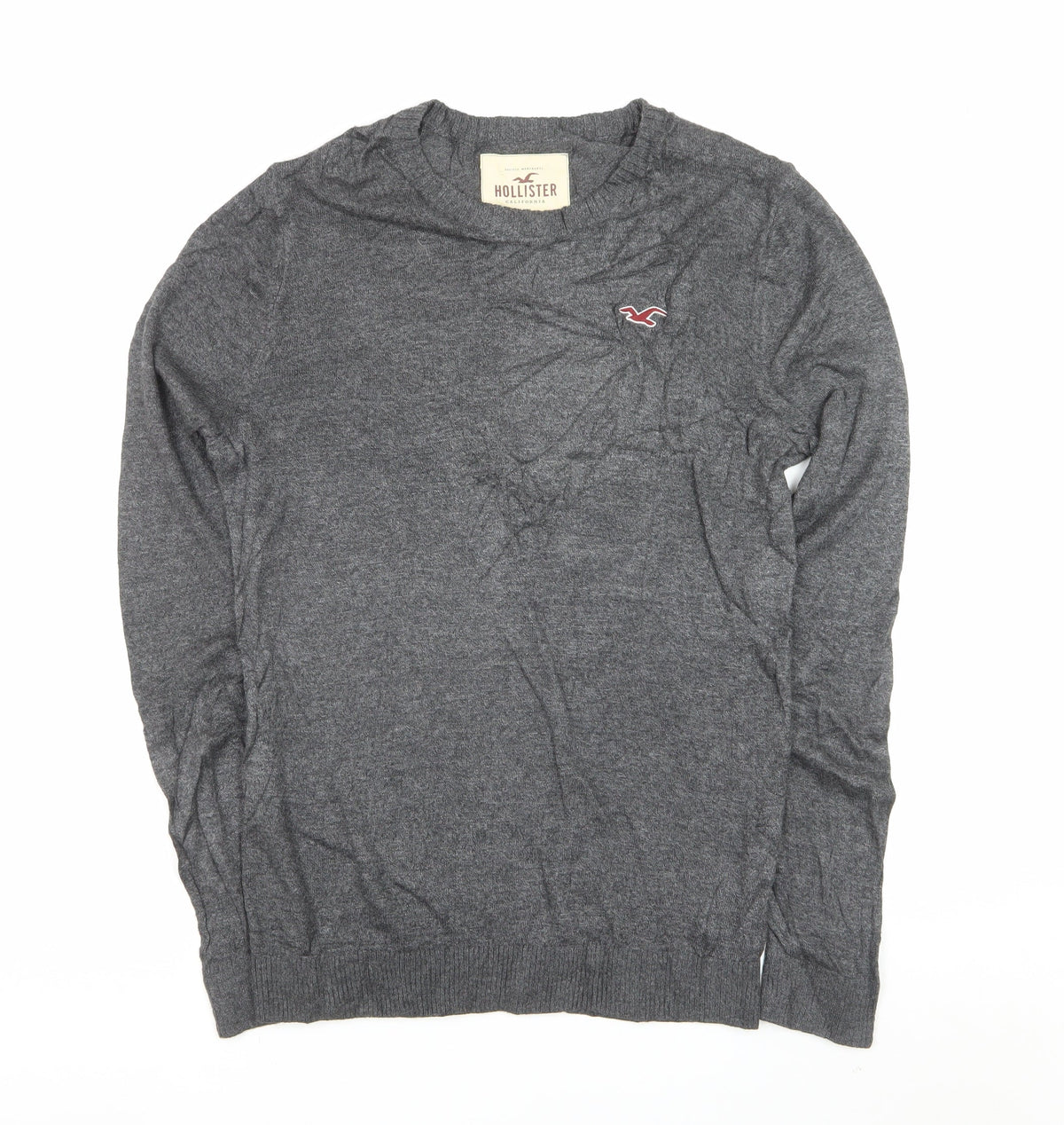 Hollister Men's Grey M Crew Neck Logo Cotton Blend Knit Pullover Jumper
